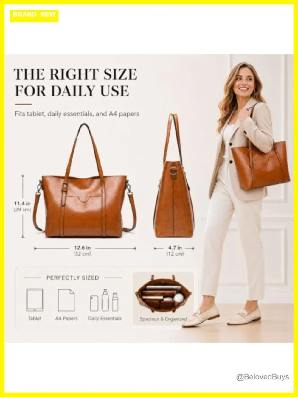 Faux Leather Tote Bag Women Large Zipper Shoulder Purse Work Satchel